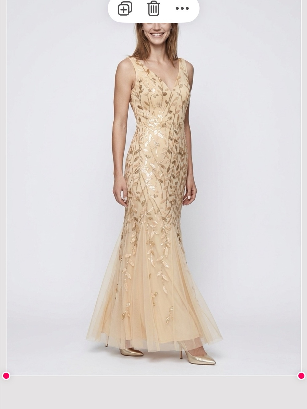 Elegant Gold Sequin V-Neck Evening Gown - Picture 2 of 5